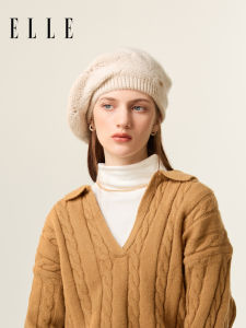 Elle Rabbit Fur Knitting Twisted Flower Beret Womens Autumn and Winter Outdoor Fashion Big Head Circumference Face-Looking Little Painter Hat