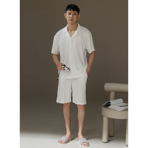 me home wear | Summer Pure Cotton Short Sleeve Short Pants Open Collar Casual Pajamas