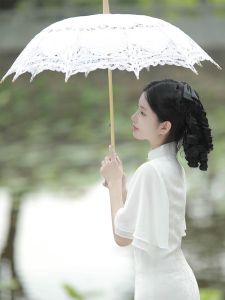 Retro French Lace Umbrella Props Photography Childrens Princess Lolita Court White Lace Small Umbrella Sun Protection Manual