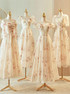 Váy Cưới Phong Cách Pháp Mới 2025 Váy Dạ Hội Thanh Lịch Mùa Thu Đông Cho Nữ Váy Dài Tay Ngắn Họa Tiết Hoa