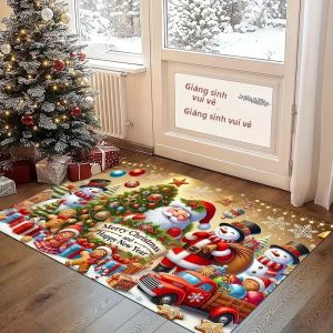 Thảm Trang Trí Giáng Sinh - Thiết Kế Ông Già Noel Người Tuyết & Tuần Lộc Chất Liệu Flannel Giặt Máy Được Dùng Cho Phòng Khách Hành Lang Phòng Tắm Chống Trơn Trượt Chống Thấm Nước Chất Liệu Polyester