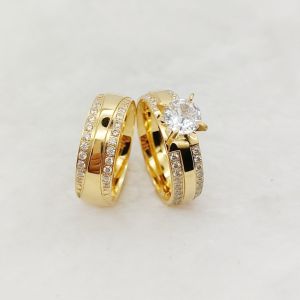 Sang Trọng Tình Yêu đính hôn đám cưới Nhẫn nữ Bán Buôn phong cách Dubai 18K mạ vàng Đồ trang sức titan Vòng Nữ Phụ Nữ