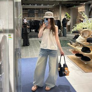 GUGUXIAONIU | Floral Design Halter Top White Shirt and High Waist Loose Jeans Suit