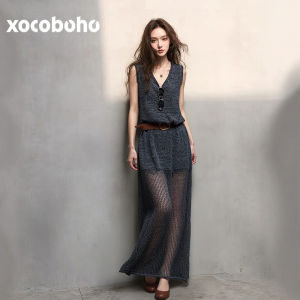 xocoboho | French Style Unique Fashion Grey Spliced Dress