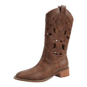 XUJIA | Lace-up Brown Western Cowboy Boots Womens Ankle Boots