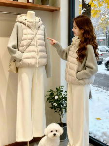 New Winter Stylish Lightweight Knitted Faux Two-piece Hooded Jacket