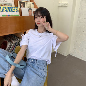 Summer Korean Style off-Shoulder Tops Womens off-Shoulder Short Sleeve T-Shirt Female Student Niche Style Slimming Lace up Hong Kong Style Ins Tops