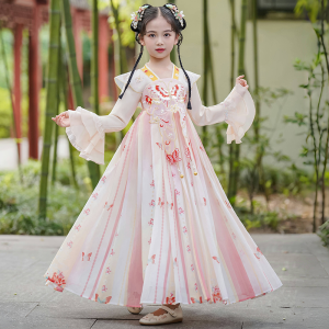 Spring Autumn Girls Hanfu Dress New Chinese Style Princess Skirt Childrens Ancient Fashion Doll Dress Polyester Fabric