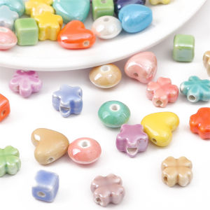 Handmade Ceramic Porcelain Beads Cube Star Heart Flower Charm Beads for DIY Jewelry Making Accessories