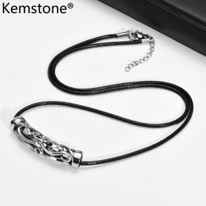 Kemstone Dây Da Bằng Thép Không Gỉ Mặt Dây Chuyền Cổ Điển Cho Nam Quà Tặng Trang Sức