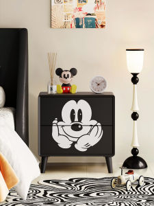 Mickey Mouse Bedside Table Modern Minimalist Childrens Bedroom Storage Rack Cartoon Style Side Table Double Door Cabinet