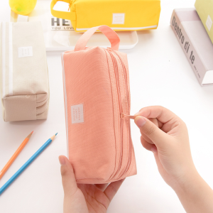 Pencil Case Big Capacity Handheld 2 Compartment Pouch Stationery Bag Colored with Double Zippered Pencil Case Portable Canvas Pen Pencil Bag