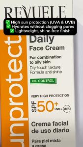 REVUELE Sunprotect Oil Control Sunscreen Daily Face SPF 50+ (50ml) UVA UVB Defense For Combination to Oily Skin