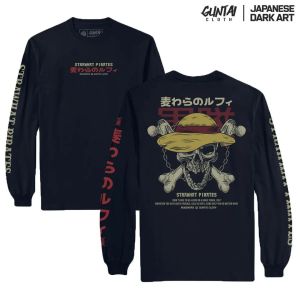 Kaos Distro Jepang Long Sleeve Tshirt Pria Guntai Cloth Series Anime One Piece Strawhats Pirates