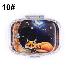 Small Sealed Metal Pill Container with Animal Design – Dual Compartment Travel Pill Organizer Decorative Medicine Storage Box