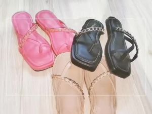 LANOES - Sandal Platform Wanita Jepit Rantai Sendal Wanita Kekinian Terbaru