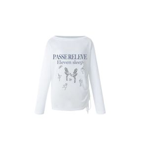 YUEZHONGWEI | เสื้อยืดแขนยาวลายตัวอักษรสไตล์ย้อนยุคแบบบางสำหรับผู้หญิงในช่วงฤดูร้อน เสื้อเชิ้ตแขนยาวแบบสวมไหล่ข้างเดียวสำหรับใส่ไปทำงาน