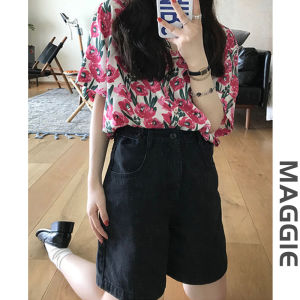 Black Denim Short Shorts Women Summer Thin Straight Leg High Waist Slimming Wide Leg Trendy Jeans High Waist Straight Cut Slim Fit