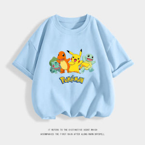 Bandai | Pok É Mon Pikachu Eevee Summer Short Sleeved T-shirt for Boys and Girls Middle Aged Children Pet Pok É Mon Top