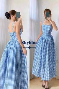 Marian Gingham Padded Maxi Casual Dress
