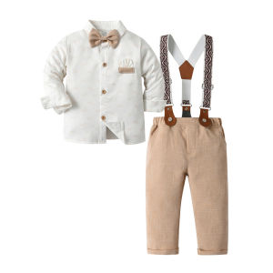 lontakids Boys Clothes Set Toddler Wedding Ring Bearer Outfits Formal Gentleman Bowtie Suspenders Pants Set Dress Suits