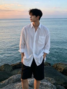 ZHUOCAN | White Cool Thin Breathable Linen Summer Sun Protection Mens Shirt