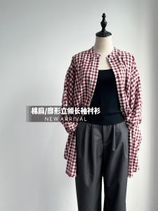 Retro Cotton and Linen Shirt for Women Japanese Style Loose Oversized Cardigan Artsy Gingham Shirt Red Pattern Jacket Thin