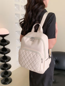 Korean Style Fashionable All-Match Trendy Backpack Large Capacity Soft Leather Womens Backpack Minimalist Embroidery Thread Rhombus Student Schoolbag