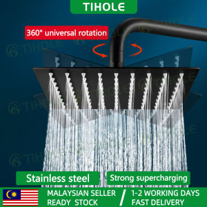 TIHOLE 360 degree Stainless Steel Rainfall Shower Head high pressure Shower water heater big Rain Shower Set Arm Bathroom showerhead wall mount fixed 8/12 inch shawar air pancut bilik mandi paip hujan bilik mandi 增压花洒喷头 花洒套装