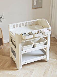 Portable Baby Diaper Changing Table Touch Care Bathing Newborn Mobile Baby Bed Storage Space Modern Simple Style Plastic Material