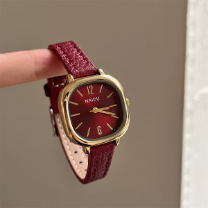 Naidu Simple Elegant Square round Womens Watch Ankara Red High-End Retro Forest System Large Ladys Wristwatch