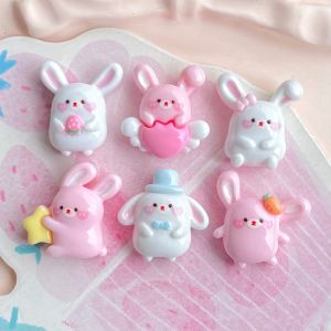 6pcs Bunny Rabbit Small Charm Diy Accessories Cream Glue Phone Case Hairclip Keychain Craft Art Handmade Handcraft Gift Kids DC1248