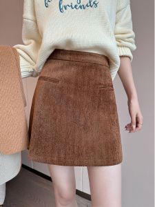 Váy Ngắn Chữ a Nhung Màu Nâu Cạp Cao Cho Nữ Mùa Thu 2025 Phong Cách Mới Cổ Điển Đa Năng Thanh Lịch Váy Ngắn