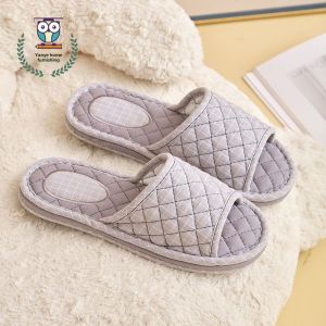 New Simple Japanese Style Thickened Three-layer Pure Cotton Couple Cloth Slippers Home Women Spring Autumn Indoor Anti-slip Silent Floor