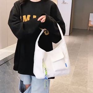 Korean Fashion Canvas Tote Bag Students Commuter Bag Large Capacity Simple Shoulder Bag Tuition Class Commuter Bag单肩包手提包