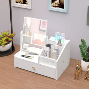 Luxury Dustproof Large Capacity Cosmetic Organizer with Vanity Mirror