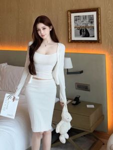 VKSOD | Pure Desirous Lace Trimmed Camisole Cardigan and Skirt Set Summer Waist Cinching Slim Fit