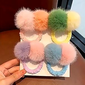 Karet Rambut Pom-Pom Korea Aksesories Ikat Kepala / Karet Bulu Warna