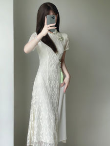 Elegant Lace Cheongsam Young Style High Quality Improved Audrey Dress Summer 2024 Short Sleeve Daily Wear Retro Style Long Qipao