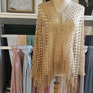 Womens Bikini Cover Up Knitted Hollow Out See Through Tassel Polyester Beach Summer Large Size (45-85kg) Black & Gold