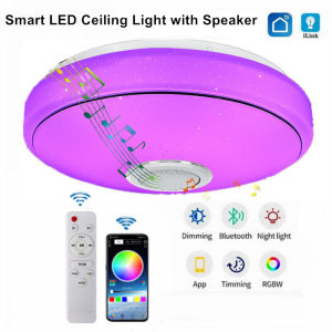Angelila ไฟเพดาน LED 36W สี RGBSpeaker Musik ติดตั้งบนพื้นผิวอัจฉริยะบลูทูธ /Wifi LED โคมไฟติดเพดานรีโมทและแอปสำหรับห้องนั่งเล่นบ้านห้องครัวห้องนอน