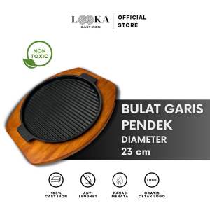 Looka Cast Iron Hot Plate / Piring Steak Model Bulat Garis Pendek