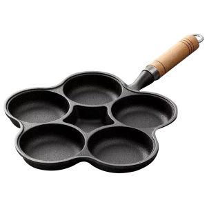 【Chinatera】 Non-Stick Cast Iron Egg Pan with 5 Round Holes Durable for Gas and Induction Cooking