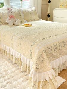 Elegant Cotton Linen Bedding Set with Cotton Edge Thickened Three-Piece Womens Four Seasons Fresh Style Double Layered
