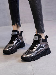 CCVV Womens High Top Shoes Spring Autumn New Korean Style Versatile Breathable Casual Sports Thick Bottom Student Flats