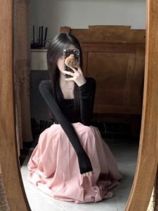 Váy Dài Nửa Thân Màu Hồng Cạp Cao Thiết Kế Kiểu Pháp Cho Nữ Váy Chữ a Dài Vừa Phải Váy Xếp Ly Cỡ Lớn Váy Dự Tiệc Mùa Hè