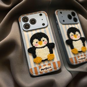 Striped Penguin Silicone Phone Case Full Cover Leather Pattern for Apple 17/16pro iPhone 15promax IP14 Soft 13 Model 12 New XR Trendy 11 Anti-Fall 7/8plus Womens 17air Protective Cover