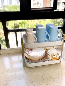 HappyHouse พร้อมส่ง ชั้นวางแก้ว cup holder ชั้นวางเครื่องปรุง ชั้นวางของ ชั้นคว่ำแก้ว ชั้นวางของในครัวมีถาดรอง B-019