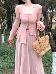 Slimming Midi Half Body Set Dress Two Piece Soft Style Zen Mind New Chinese Gentle Wind Fairy Skirt Polyester Spring 2023