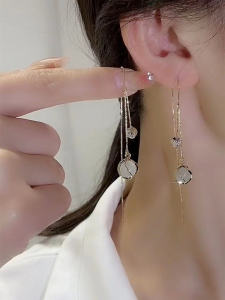 Fashionable Long Cats Eye Stone Tassel Earrings for round Faces Elegant Chic Lightweight Luxury  out Ear Jewelry